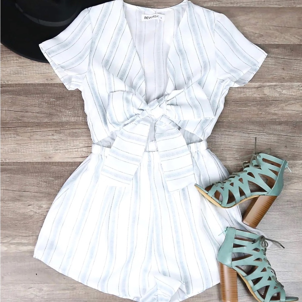 Striped Tie-Up Romper Small • Reverse